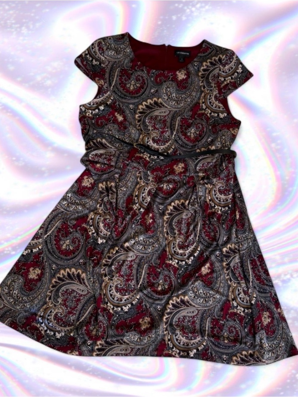 Liz Claiborne Burgundy Paisley Fit-and-Flare Dress